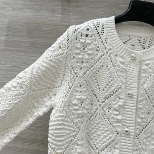 Dior Women Twinset White Openwork Cotton Knit 614W02A7085