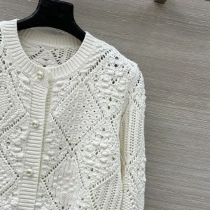 Dior Women Twinset White Openwork Cotton Knit 614W02A7085