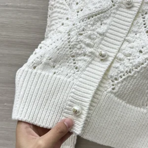 Dior Women Twinset White Openwork Cotton Knit 614W02A7085