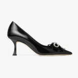 Jimmy Choo Women Auria 70mm Black Soft Spazzolato Pumps with Velvet and Crystal Bow