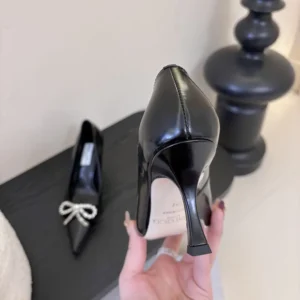 Jimmy Choo Women Auria 70mm Black Soft Spazzolato Pumps with Velvet and Crystal Bow