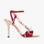 Jimmy Choo Women Lula 100mm Macaron and Ruby Red Satin Sandals with Bows
