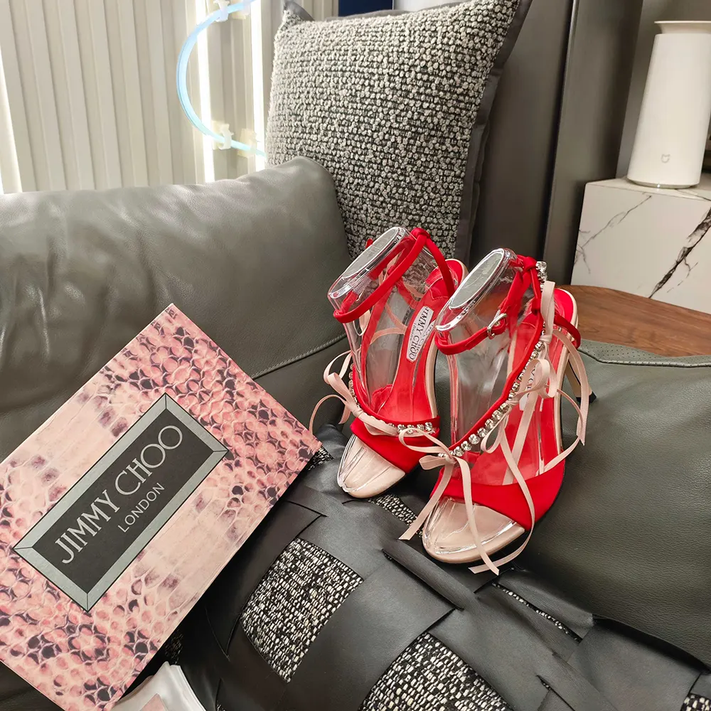 Jimmy Choo Women Lula 100mm Macaron and Ruby Red Satin Sandals with Bows 4 Jimmy Choo Women Lula 100mm Macaron and Ruby Red Satin Sandals with Bows