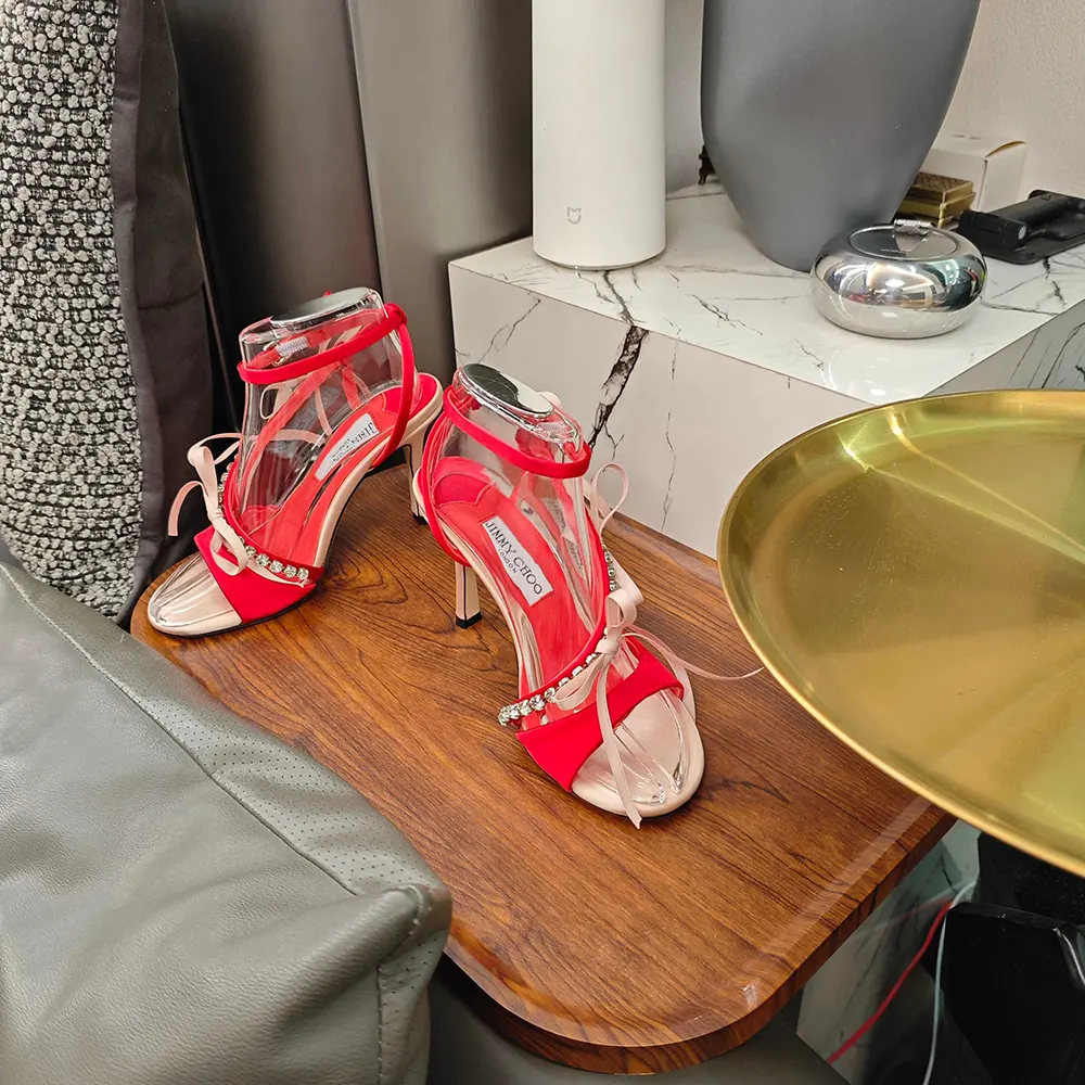Jimmy Choo Women Lula 100mm Macaron and Ruby Red Satin Sandals with Bows 5 Jimmy Choo Women Lula 100mm Macaron and Ruby Red Satin Sandals with Bows