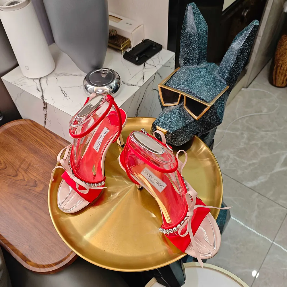 Jimmy Choo Women Lula 100mm Macaron and Ruby Red Satin Sandals with Bows 6 Jimmy Choo Women Lula 100mm Macaron and Ruby Red Satin Sandals with Bows