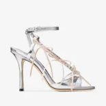 Jimmy Choo Women Lula 100mm Silver and Macaron Liquid Metal Leather Sandals