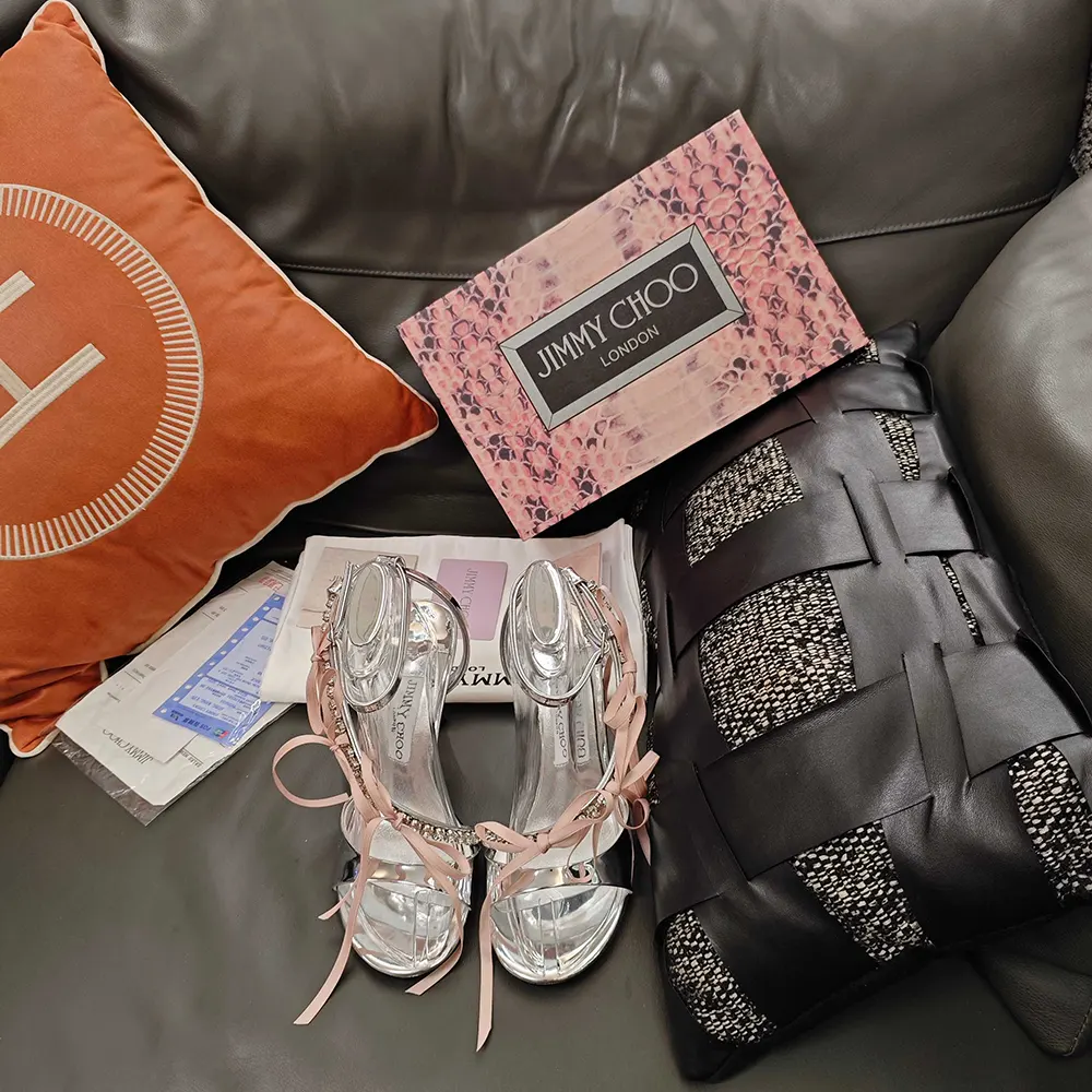 Jimmy Choo Women Lula 100mm Silver and Macaron Liquid Metal Leather Sandals