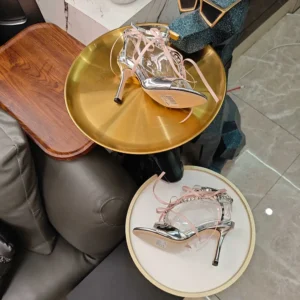 Jimmy Choo Women Lula 100mm Silver and Macaron Liquid Metal Leather Sandals