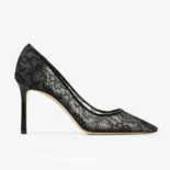 Jimmy Choo Women Romy 85 Black Jimmy Choo Lace Pumps ROMY85JXO