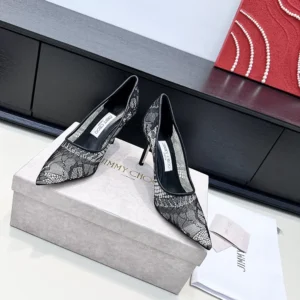 Jimmy Choo Women Romy 85 Black Jimmy Choo Lace Pumps ROMY85JXO