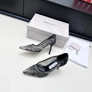 Jimmy Choo Women Romy 85 Black Jimmy Choo Lace Pumps ROMY85JXO
