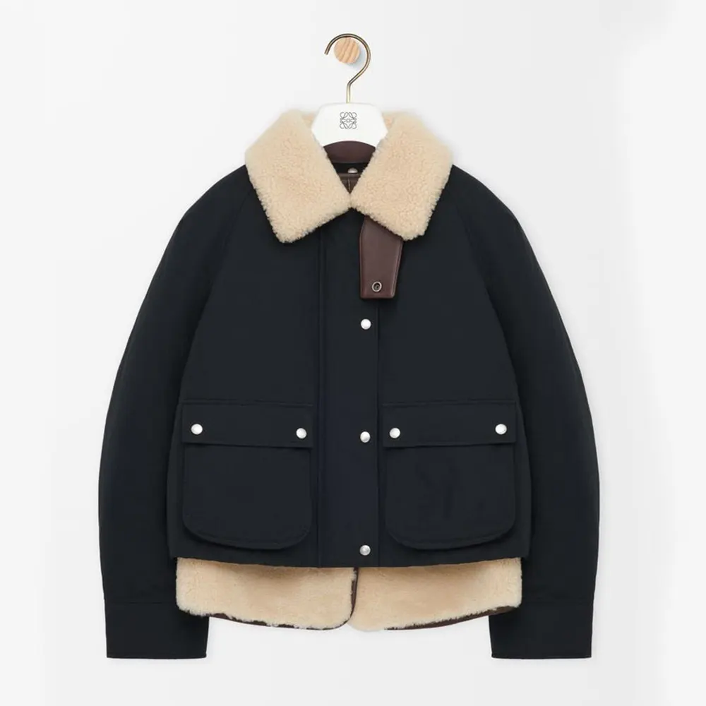 Loewe Men Puffer in Shearling and Cotton Blend-Black S359Y02XFX