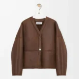 Loewe Women Pebble Cardigan In Shearling-Brown IDS359Y2SL49