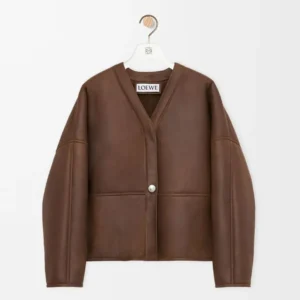 Loewe Women Pebble Cardigan In Shearling-Brown IDS359Y2SL49