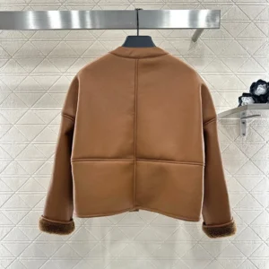 Loewe Women Pebble Cardigan In Shearling-Brown IDS359Y2SL49