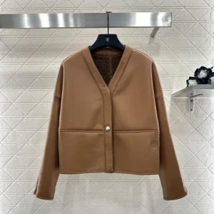 Loewe Women Pebble Cardigan In Shearling-Brown IDS359Y2SL49