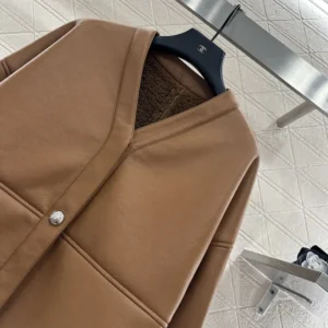 Loewe Women Pebble Cardigan In Shearling-Brown IDS359Y2SL49