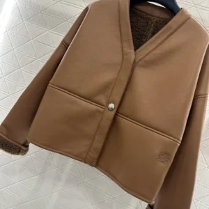 Loewe Women Pebble Cardigan In Shearling-Brown IDS359Y2SL49