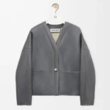 Loewe Women Pebble Cardigan In Shearling-Light Grey IDS359Y2SL49