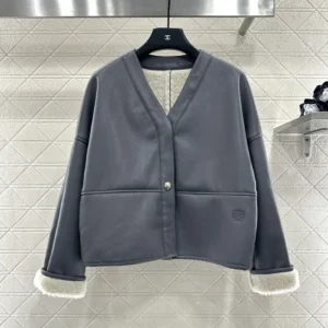 Loewe Women Pebble Cardigan In Shearling-Light Grey IDS359Y2SL49