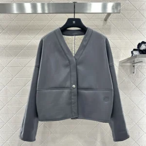 Loewe Women Pebble Cardigan In Shearling-Light Grey IDS359Y2SL49