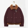 Loewe Women Puffer in Shearling and Cotton Blend-Burgundy S359Y02XFX