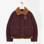 Loewe Women Puffer in Shearling and Cotton Blend-Burgundy S359Y02XFX