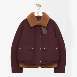 Loewe Women Puffer in Shearling and Cotton Blend-Burgundy S359Y02XFX