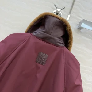 Loewe Women Puffer in Shearling and Cotton Blend-Burgundy S359Y02XFX