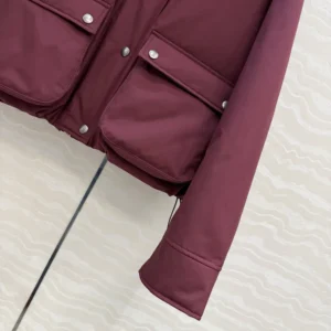 Loewe Women Puffer in Shearling and Cotton Blend-Burgundy S359Y02XFX