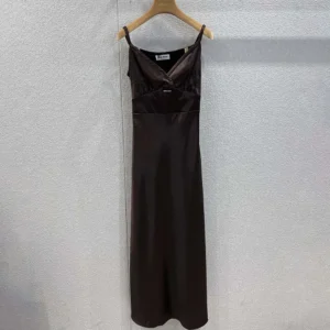 Miu Miu Wome Long Satin Dress-Brown MF606415ZCF0324
