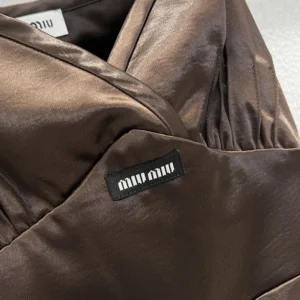 Miu Miu Wome Long Satin Dress-Brown MF606415ZCF0324