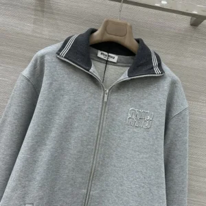 Miu Miu Wome Zippered Cotton Fleece Jacket MJLA1618ZXF0031