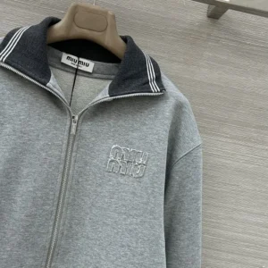 Miu Miu Wome Zippered Cotton Fleece Jacket MJLA1618ZXF0031
