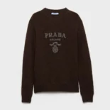 Prada Women Cashmere And Wool Prada Logo Crew-Neck Sweater-Dark Brown
