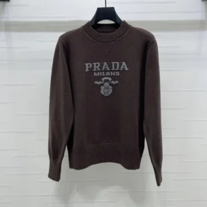 Prada Women Cashmere And Wool Prada Logo Crew-Neck Sweater-Dark Brown
