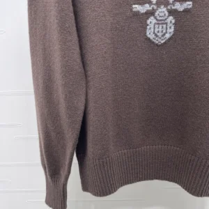 Prada Women Cashmere And Wool Prada Logo Crew-Neck Sweater-Dark Brown