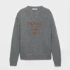 Prada Women Cashmere and wool Prada logo crew-neck sweater-Slate Gray