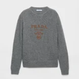 Prada Women Cashmere and wool Prada logo crew-neck sweater-Slate Gray