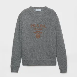 Prada Women Cashmere and wool Prada logo crew-neck sweater-Slate Gray