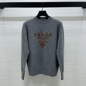 Prada Women Cashmere and wool Prada logo crew-neck sweater-Slate Gray