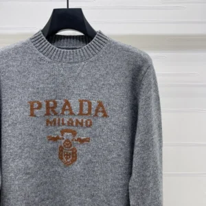 Prada Women Cashmere and wool Prada logo crew-neck sweater-Slate Gray