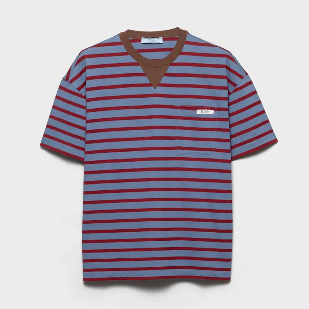 Prada Men Oversized Striped Jersey T-Shirt 3575B18V8F04Y5 1 Prada Women Oversized Striped Jersey T-Shirt 3575B18V8F04Y5
