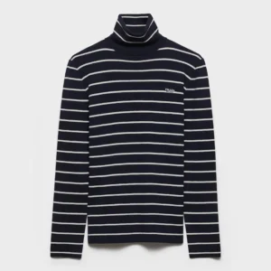 Prada Women Striped Wool Turtleneck Sweater-Black P2657518YM