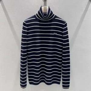 Prada Women Striped Wool Turtleneck Sweater-Black P2657518YM