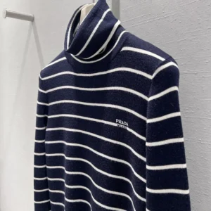 Prada Women Striped Wool Turtleneck Sweater-Black P2657518YM
