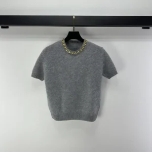 Prada Women Wool And Cashmere Crew-Neck Sweater-Grey P24V2B18M6