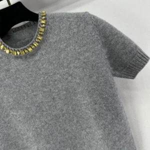 Prada Women Wool And Cashmere Crew-Neck Sweater-Grey P24V2B18M6
