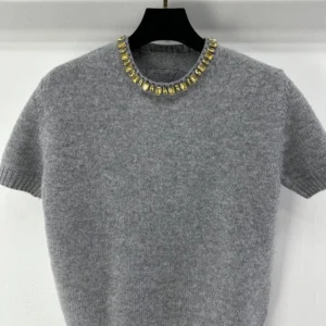 Prada Women Wool And Cashmere Crew-Neck Sweater-Grey P24V2B18M6