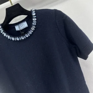 Prada Women Wool And Cashmere Crew-Neck Sweater-Navy P24V2B18M6